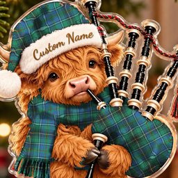 ScotsTee Shop Scottish Macinnes Ancient Tartan Highland Cow Bagpiper Christmas Ornament