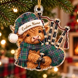 ScotsTee Shop Scottish Macfarlane Hunting Ancient Tartan Highland Cow Bagpiper Christmas Ornament