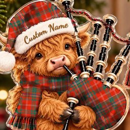 ScotsTee Shop Scottish Macdougall Ancient Tartan Highland Cow Bagpiper Christmas Ornament