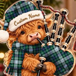 ScotsTee Shop Scottish Mackenzie Dress Ancient Tartan Highland Cow Bagpiper Christmas Ornament