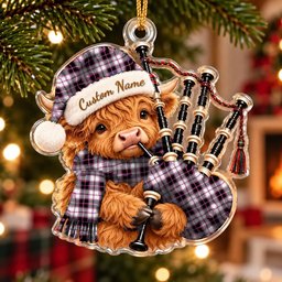 ScotsTee Shop Scottish Macpherson Hunting Modern Tartan Highland Cow Bagpiper Christmas Ornament