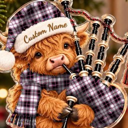 ScotsTee Shop Scottish Macpherson Hunting Modern Tartan Highland Cow Bagpiper Christmas Ornament