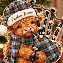 ScotsTee Shop Scottish Macduff Dress Ancient Tartan Highland Cow Bagpiper Christmas Ornament