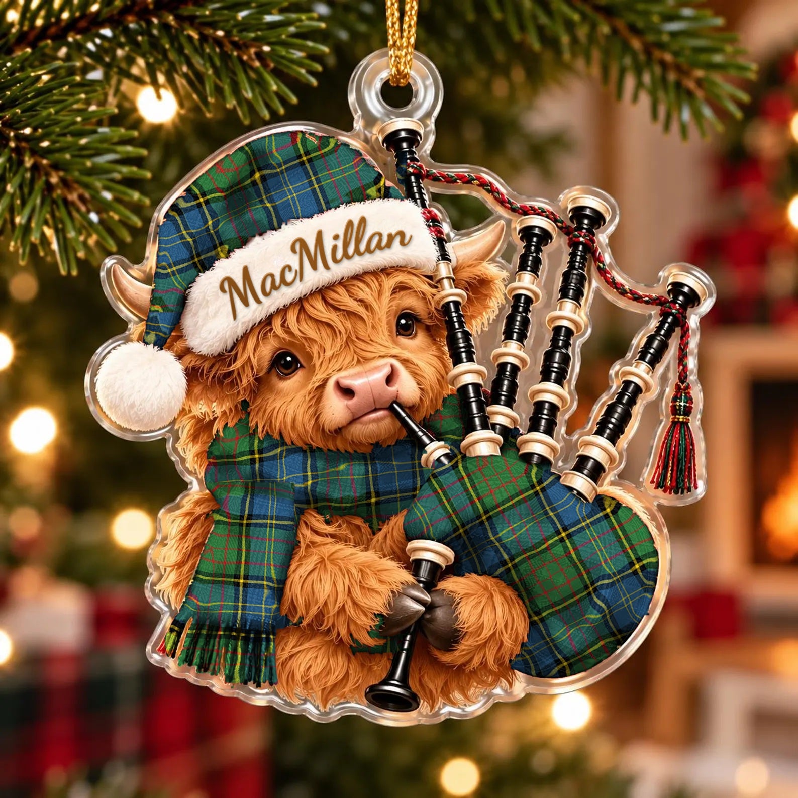 ScotsTee Shop Scottish Macmillan Hunting Ancient Tartan Highland Cow Bagpiper Christmas Ornament