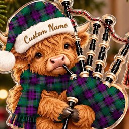 ScotsTee Shop Scottish Macarthur Milton Tartan Highland Cow Bagpiper Christmas Ornament