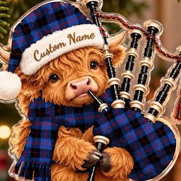 ScotsTee Shop Scottish Maule Tartan Highland Cow Bagpiper Christmas Ornament