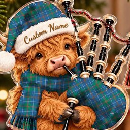 ScotsTee Shop Scottish Machardy Ancient Tartan Highland Cow Bagpiper Christmas Ornament