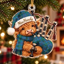 ScotsTee Shop Scottish Machardy Ancient Tartan Highland Cow Bagpiper Christmas Ornament