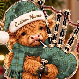 ScotsTee Shop Scottish Kelly Dress Tartan Highland Cow Bagpiper Christmas Ornament