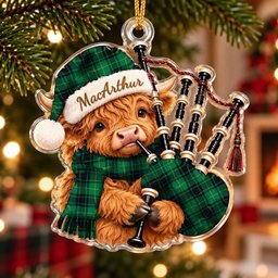 ScotsTee Shop Scottish Macarthur Ancient Tartan Highland Cow Bagpiper Christmas Ornament