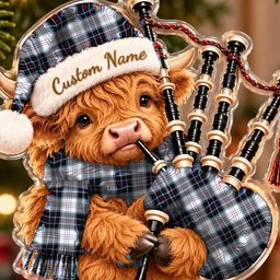 ScotsTee Shop Scottish Macrae Dress Modern Tartan Highland Cow Bagpiper Christmas Ornament