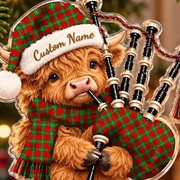 ScotsTee Shop Scottish Lennox Tartan Highland Cow Bagpiper Christmas Ornament