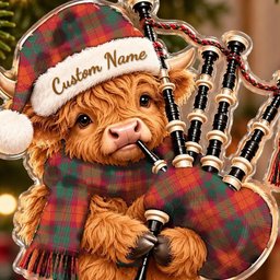 ScotsTee Shop Scottish Macnab Ancient Tartan Highland Cow Bagpiper Christmas Ornament