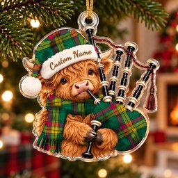 ScotsTee Shop Scottish Macmillan Old Ancient Tartan Highland Cow Bagpiper Christmas Ornament
