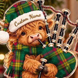 ScotsTee Shop Scottish Macmillan Old Ancient Tartan Highland Cow Bagpiper Christmas Ornament