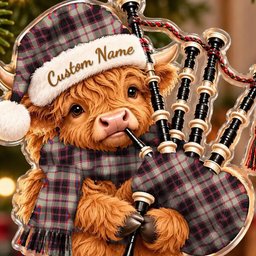 ScotsTee Shop Scottish Macpherson Hunting Ancient Tartan Highland Cow Bagpiper Christmas Ornament