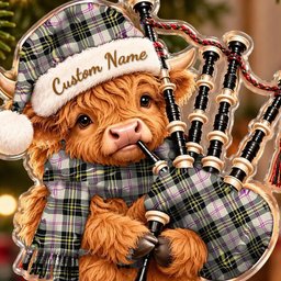 ScotsTee Shop Scottish Macpherson Dress Ancient Tartan Highland Cow Bagpiper Christmas Ornament