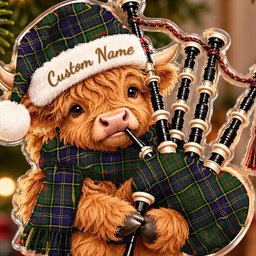 ScotsTee Shop Scottish Macmillan Hunting Modern Tartan Highland Cow Bagpiper Christmas Ornament