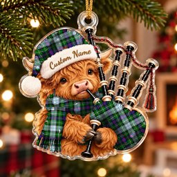 ScotsTee Shop Scottish Mackenzie Dress Modern Tartan Highland Cow Bagpiper Christmas Ornament