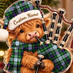 ScotsTee Shop Scottish Mackenzie Dress Modern Tartan Highland Cow Bagpiper Christmas Ornament