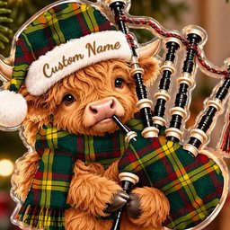 ScotsTee Shop Scottish Macmillan Old Modern Tartan Highland Cow Bagpiper Christmas Ornament