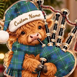 ScotsTee Shop Scottish Macintyre Hunting Ancient Tartan Highland Cow Bagpiper Christmas Ornament