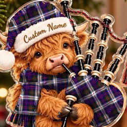 ScotsTee Shop Scottish Macdonald Dress Modern Tartan Highland Cow Bagpiper Christmas Ornament