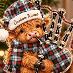 ScotsTee Shop Scottish Macduff Dress Modern Tartan Highland Cow Bagpiper Christmas Ornament