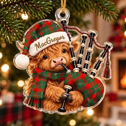 ScotsTee Shop Scottish Macgregor Ancient Tartan Highland Cow Bagpiper Christmas Ornament