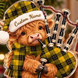 ScotsTee Shop Scottish Macleod Of Lewis Ancient Tartan Highland Cow Bagpiper Christmas Ornament