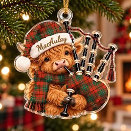 ScotsTee Shop Scottish Macaulay Ancient Tartan Highland Cow Bagpiper Christmas Ornament