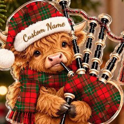 ScotsTee Shop Scottish Macaulay Modern Tartan Highland Cow Bagpiper Christmas Ornament