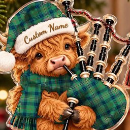 ScotsTee Shop Scottish Kennedy Ancient Tartan Highland Cow Bagpiper Christmas Ornament
