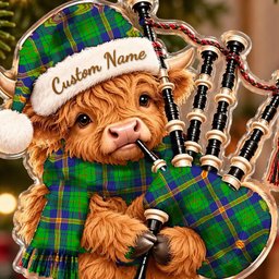 ScotsTee Shop Scottish New Mexico Tartan Highland Cow Bagpiper Christmas Ornament