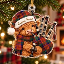 ScotsTee Shop Scottish Nicolson Ancient Tartan Highland Cow Bagpiper Christmas Ornament
