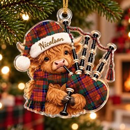 ScotsTee Shop Scottish Nicolson Ancient Tartan Highland Cow Bagpiper Christmas Ornament
