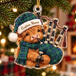 ScotsTee Shop Scottish Sinclair Hunting Ancient Tartan Highland Cow Bagpiper Christmas Ornament