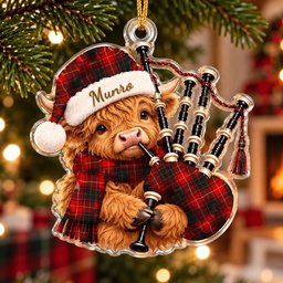 ScotsTee Shop Scottish Munro Modern 1 Tartan Highland Cow Bagpiper Christmas Ornament