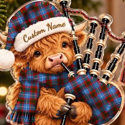 ScotsTee Shop Scottish Pentland Edinburgh Tartan Highland Cow Bagpiper Christmas Ornament
