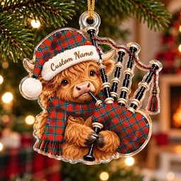ScotsTee Shop Scottish Sinclair Ancient Tartan Highland Cow Bagpiper Christmas Ornament