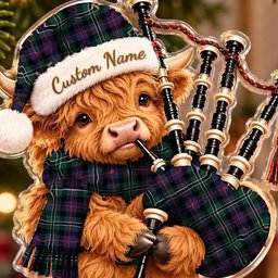 ScotsTee Shop Scottish Rose Hunting Modern Tartan Highland Cow Bagpiper Christmas Ornament