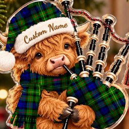 ScotsTee Shop Scottish Rollo Tartan Highland Cow Bagpiper Christmas Ornament