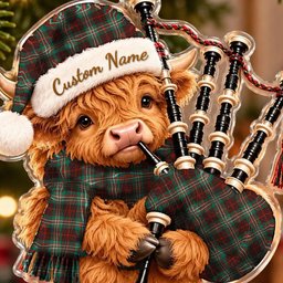 ScotsTee Shop Scottish Scott Brown Ancient Tartan Highland Cow Bagpiper Christmas Ornament