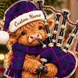 ScotsTee Shop Scottish Pride Of Glencoe Tartan Highland Cow Bagpiper Christmas Ornament