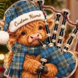 ScotsTee Shop Scottish Napier Ancient Tartan Highland Cow Bagpiper Christmas Ornament
