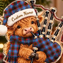 ScotsTee Shop Scottish Pennycook Edinburgh Tartan Highland Cow Bagpiper Christmas Ornament