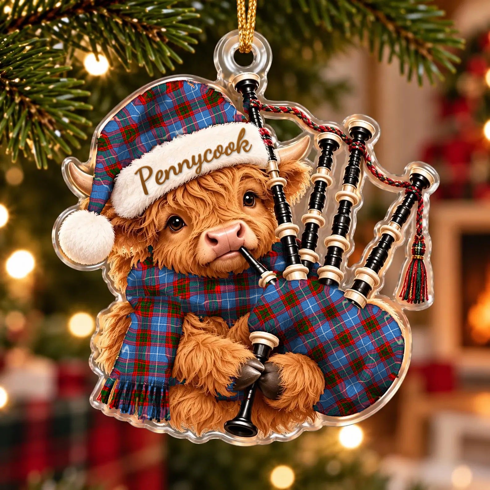 ScotsTee Shop Scottish Pennycook Edinburgh Tartan Highland Cow Bagpiper Christmas Ornament