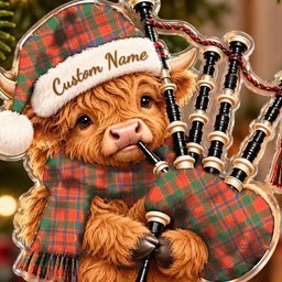 ScotsTee Shop Scottish Munro Ancient Tartan Highland Cow Bagpiper Christmas Ornament