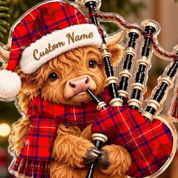 ScotsTee Shop Scottish Rose Tartan Highland Cow Bagpiper Christmas Ornament