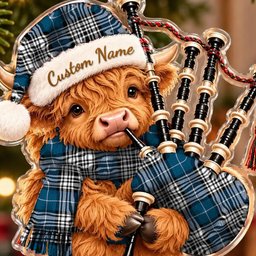 ScotsTee Shop Scottish Napier Modern Tartan Highland Cow Bagpiper Christmas Ornament